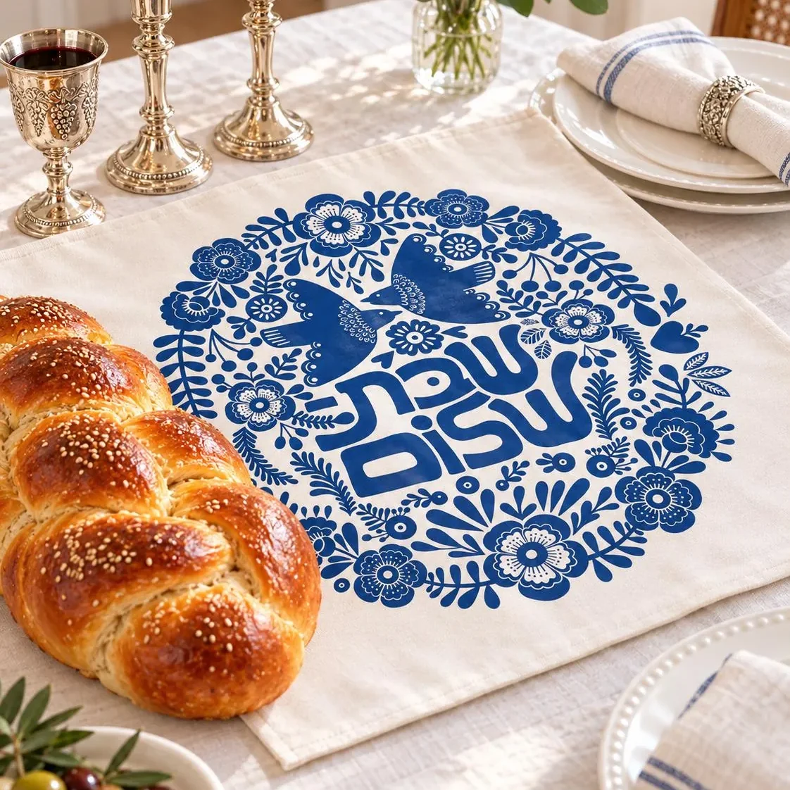 כיסוי חלה מבד - שבת שלום